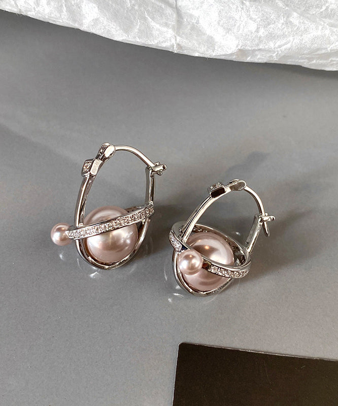 Modern Silk 3D Universe Planet Pearl Zircon Copper Drop Earrings