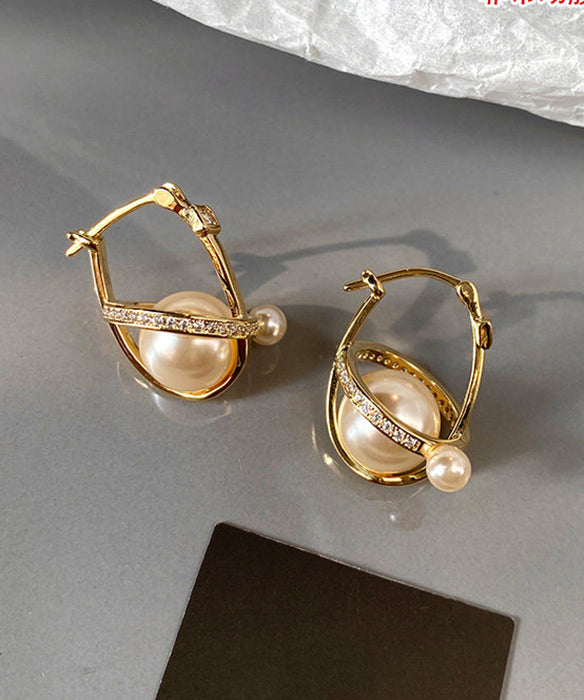 Modern Silk 3D Universe Planet Pearl Zircon Copper Drop Earrings