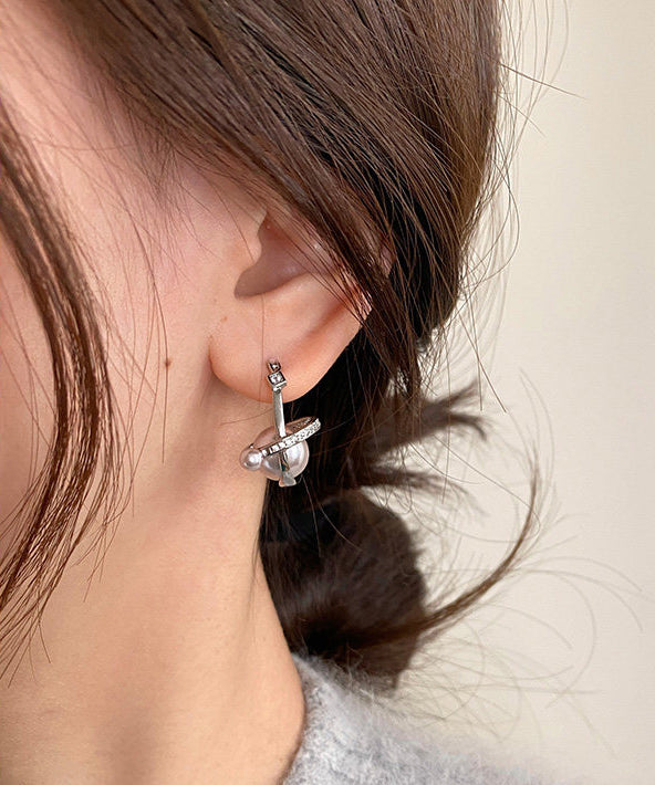 Modern Silk 3D Universe Planet Pearl Zircon Copper Drop Earrings
