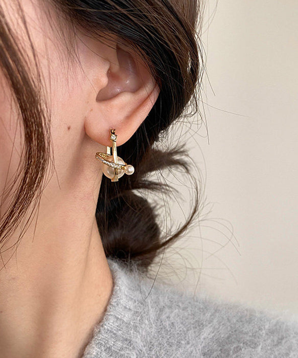 Modern Silk 3D Universe Planet Pearl Zircon Copper Drop Earrings