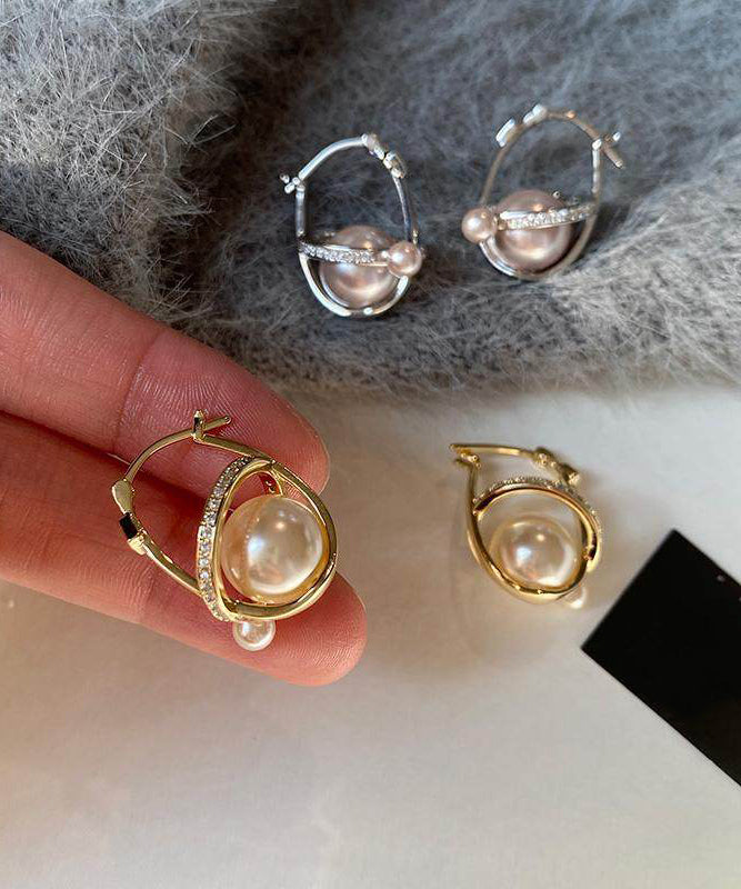 Modern Silk 3D Universe Planet Pearl Zircon Copper Drop Earrings