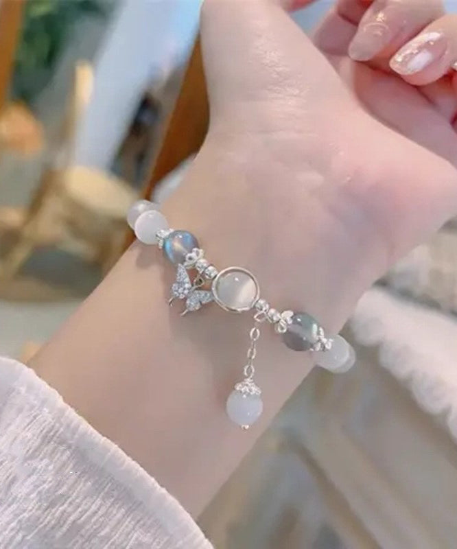Modern Silk Alloy Zircon Butterfly Cat's Eye Stone Charm Bracelet