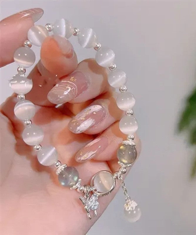 Modern Silk Alloy Zircon Butterfly Cat's Eye Stone Charm Bracelet