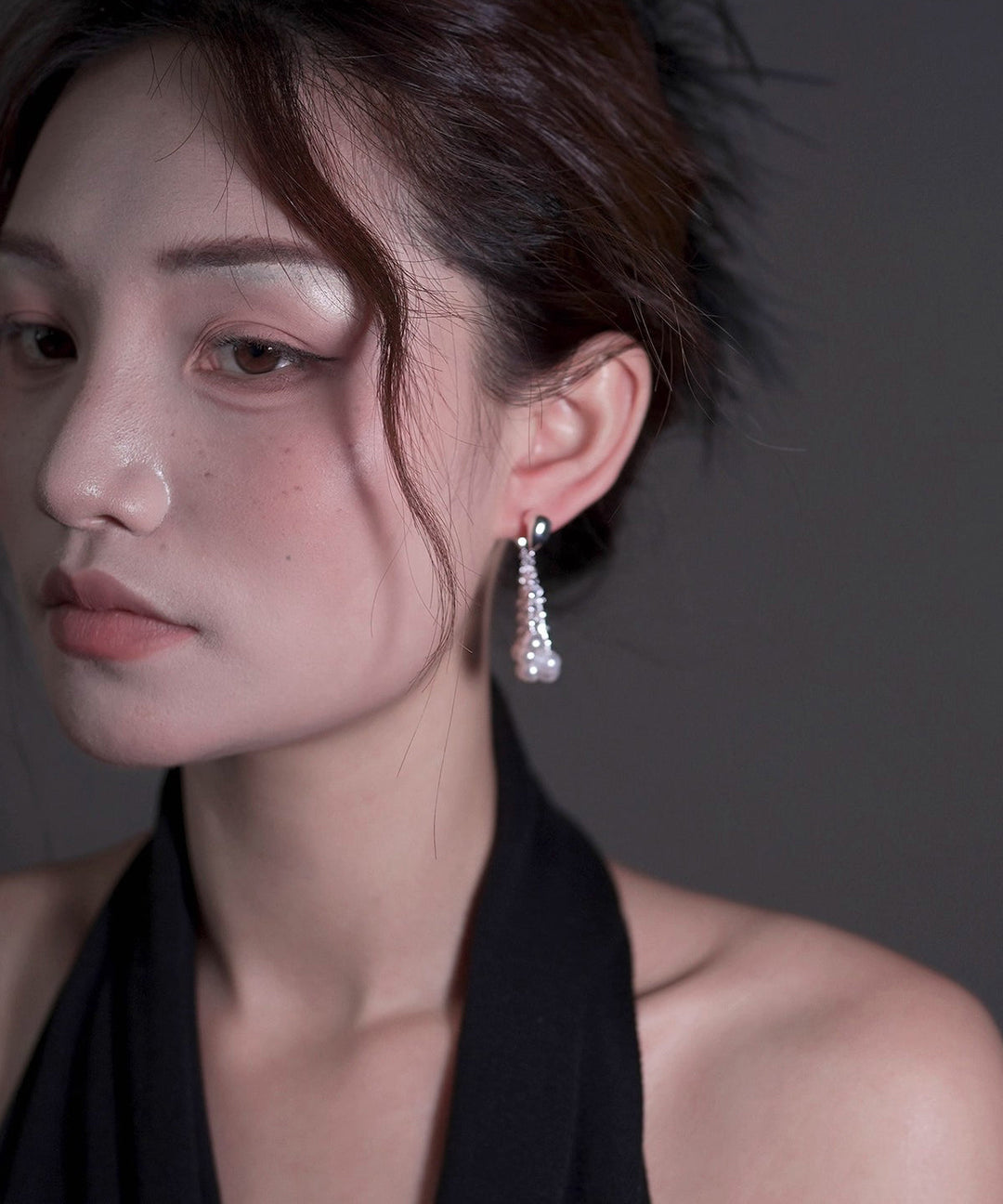 Modern Silk Copper Overgild Pearl Tassel Hoop Earrings