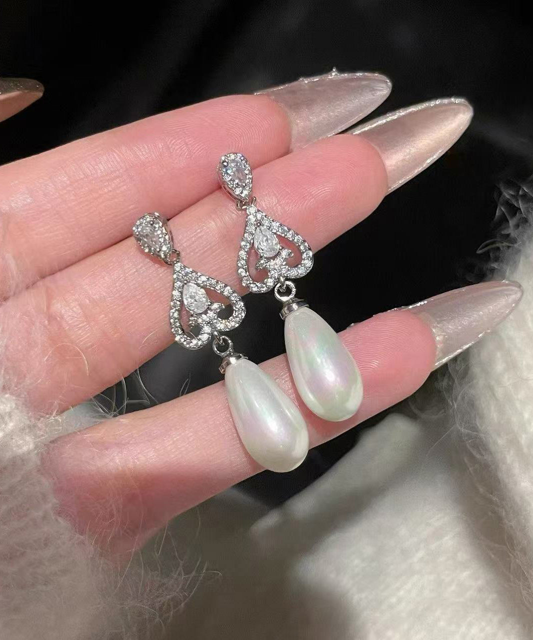 Modern Silk Copper Overgild Zircon Pearl Drop Earrings