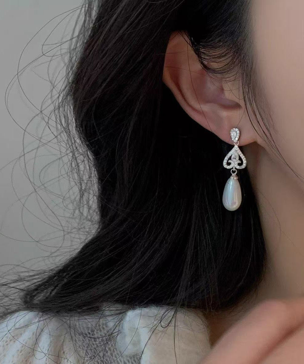 Modern Silk Copper Overgild Zircon Pearl Drop Earrings