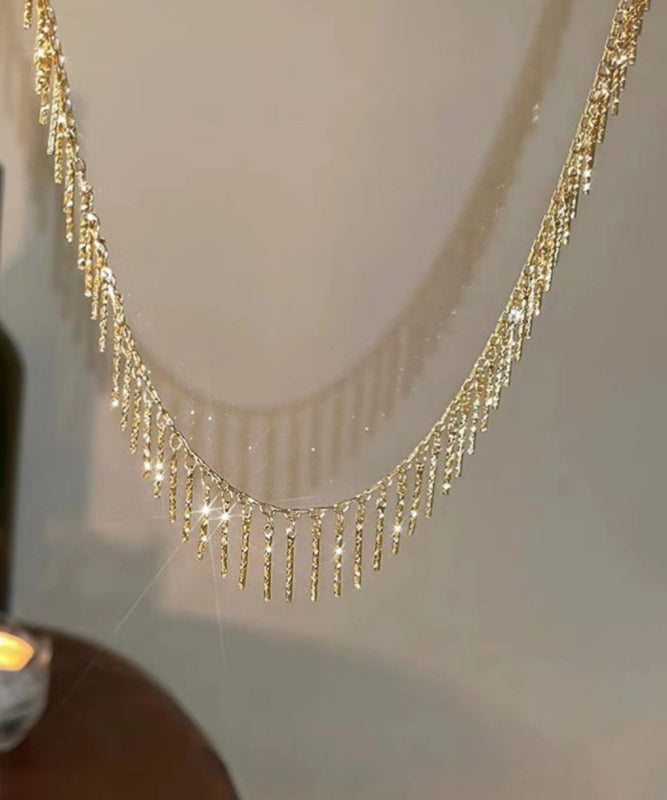 Modern Silk Metal Zircon Tassel Lariat Necklace
