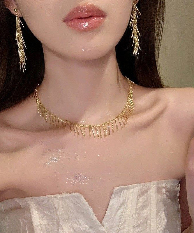 Modern Silk Metal Zircon Tassel Lariat Necklace