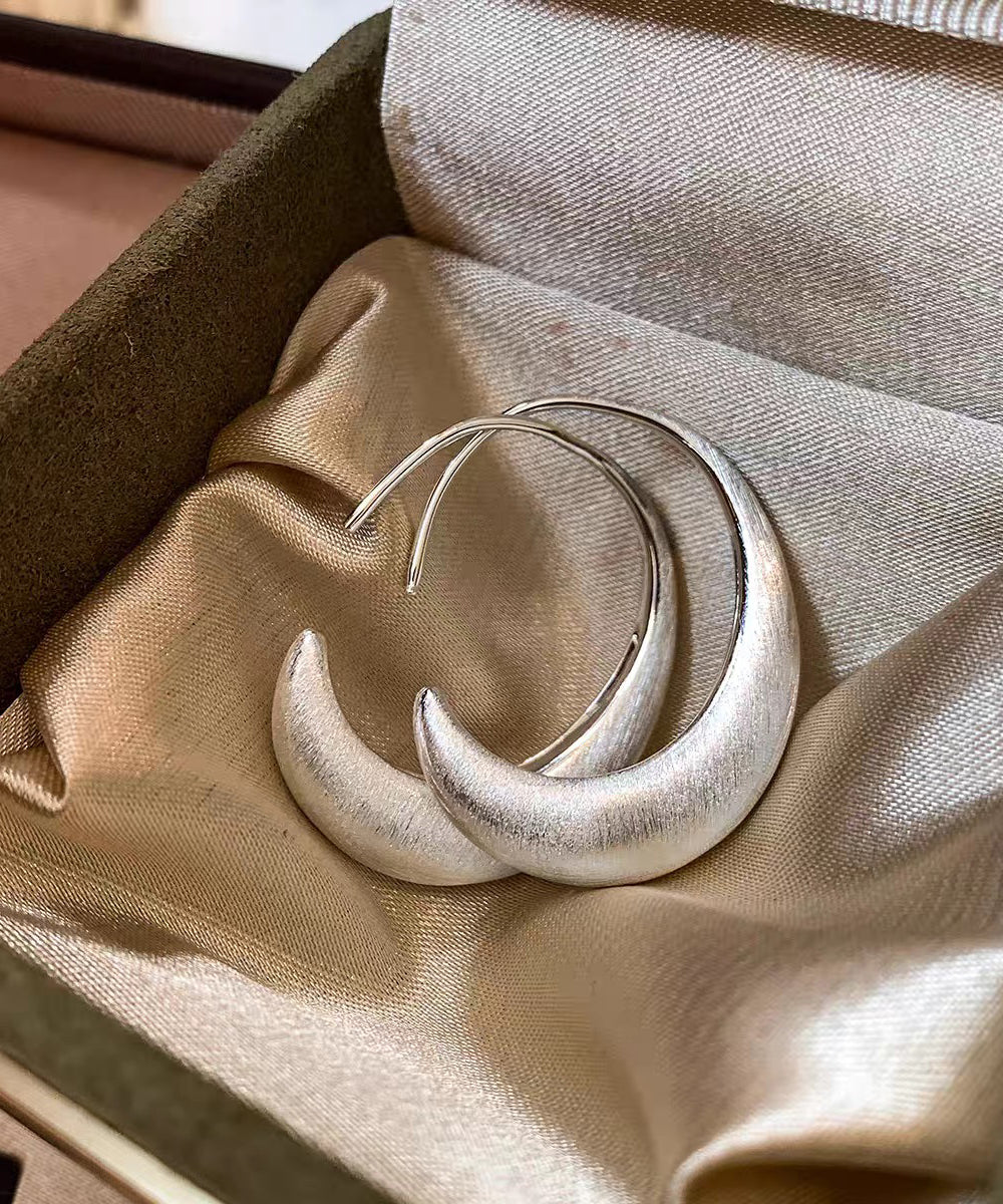 Modern Silk Sterling Silver Crescent Moon Hoop Earrings - Omychic
