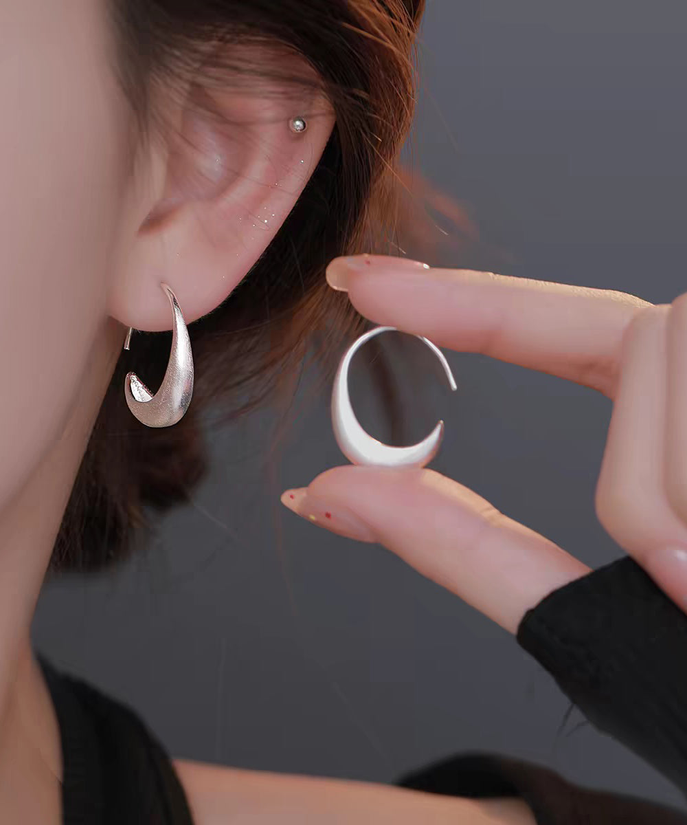 Modern Silk Sterling Silver Crescent Moon Hoop Earrings - Omychic