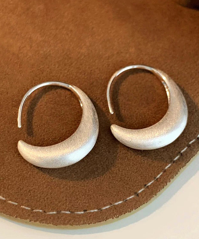 Modern Silk Sterling Silver Crescent Moon Hoop Earrings - Omychic