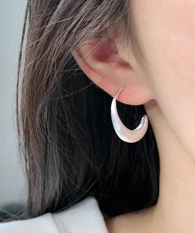 Modern Silk Sterling Silver Crescent Moon Hoop Earrings - Omychic