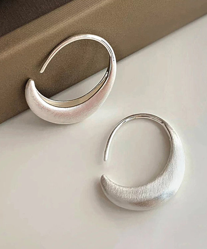Modern Silk Sterling Silver Crescent Moon Hoop Earrings - Omychic