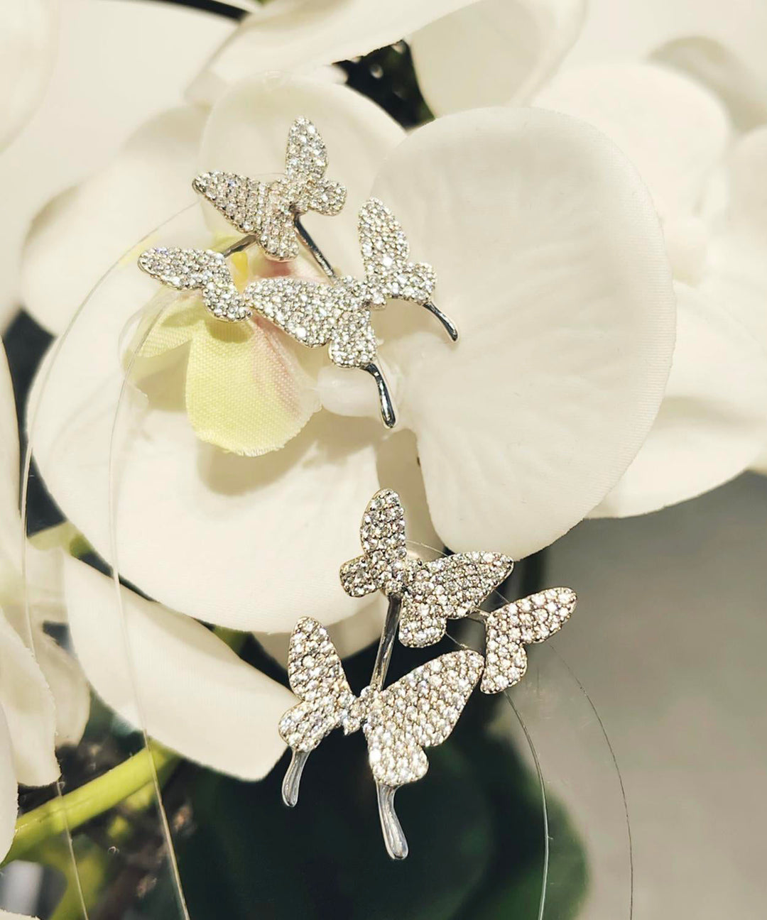 Modern Silk Sterling Silver Zircon Butterfly Stud Earrings