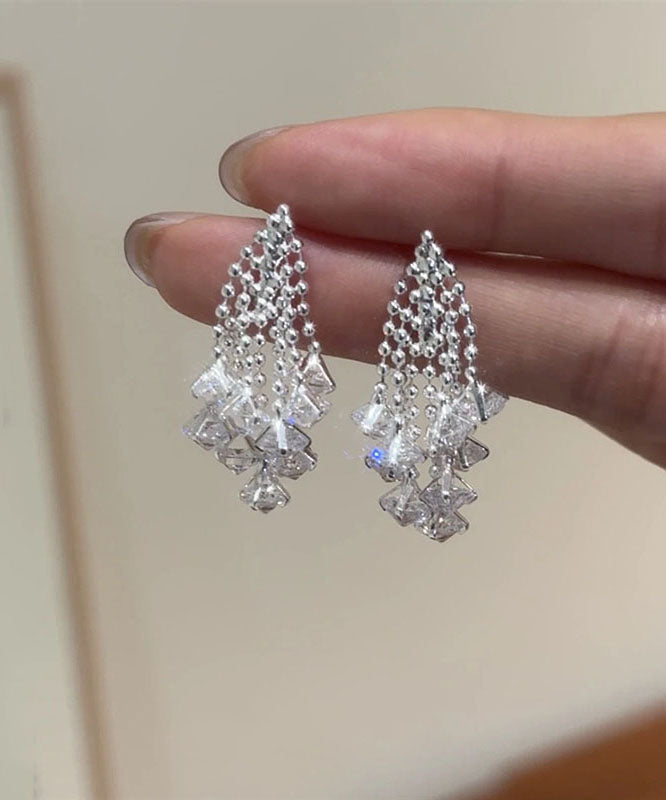Modern Silk Sterling Silver Zircon Fireworks Tassel Drop Earrings