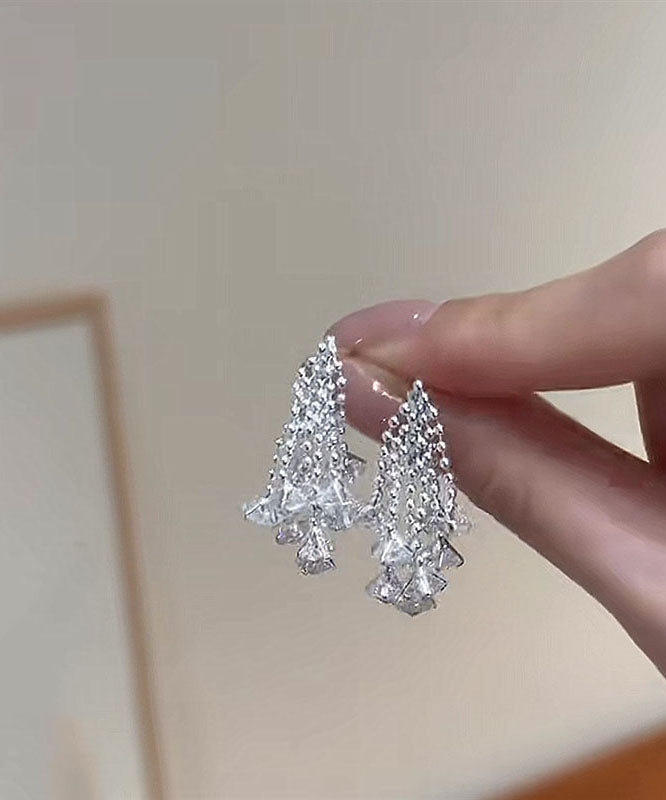 Modern Silk Sterling Silver Zircon Fireworks Tassel Drop Earrings