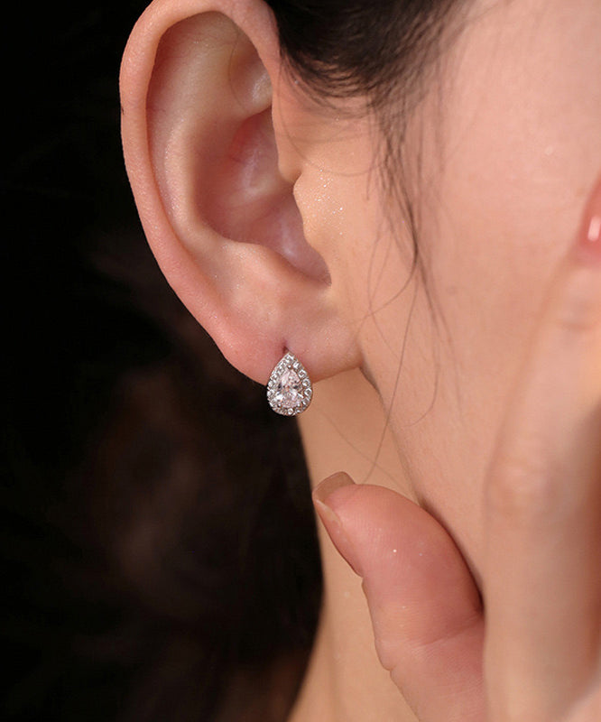 Modern Silk Sterling Silver Zircon Water Drop Hoop Earrings