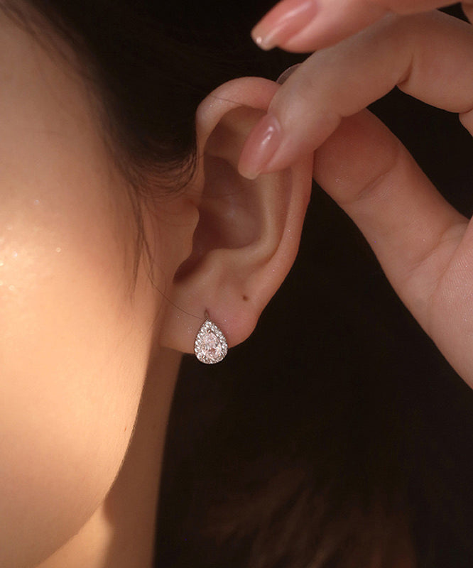 Modern Silk Sterling Silver Zircon Water Drop Hoop Earrings