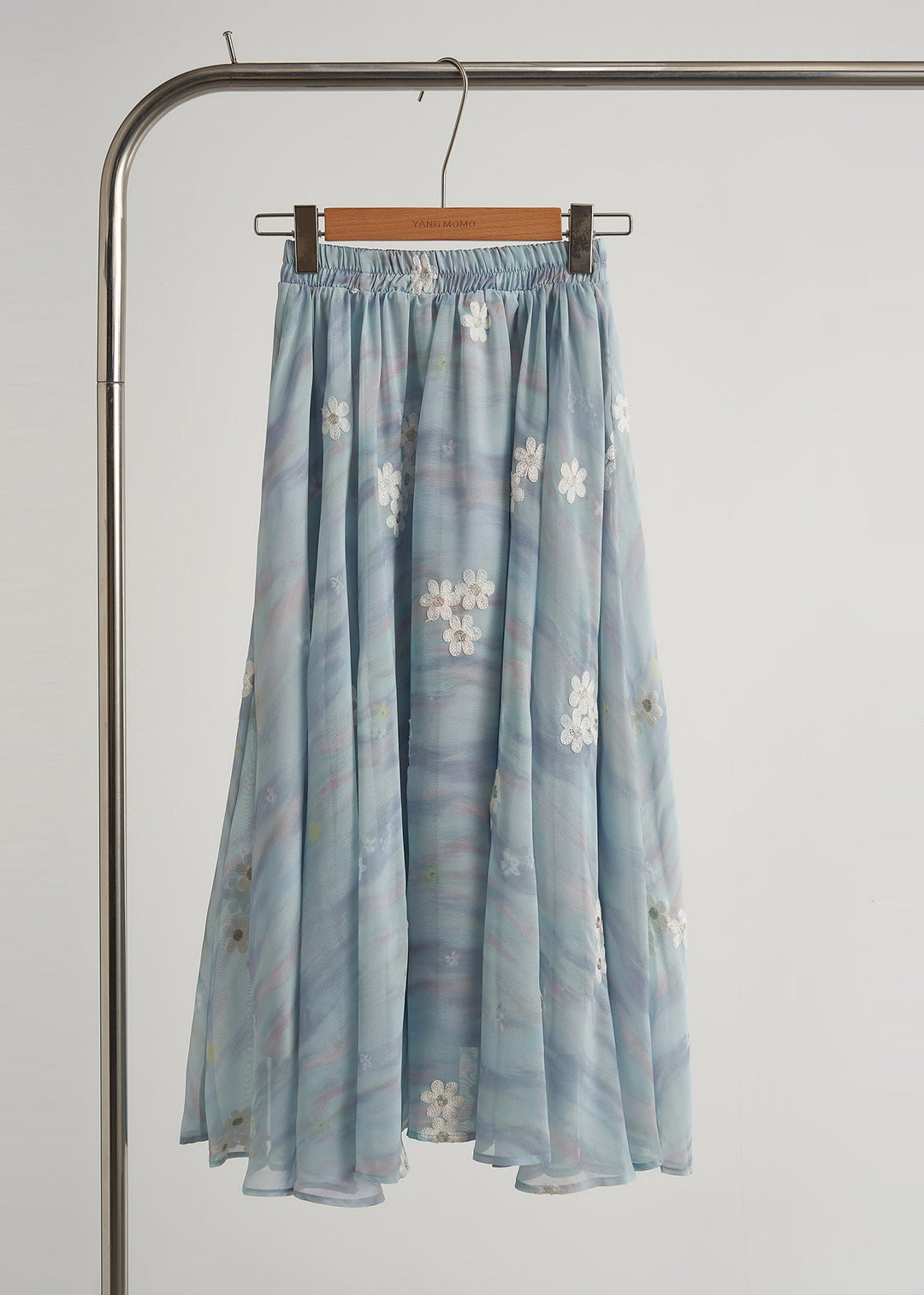 Modern Sky Blue Embroidered Floral Chiffon Two Piece Suit Set Fall