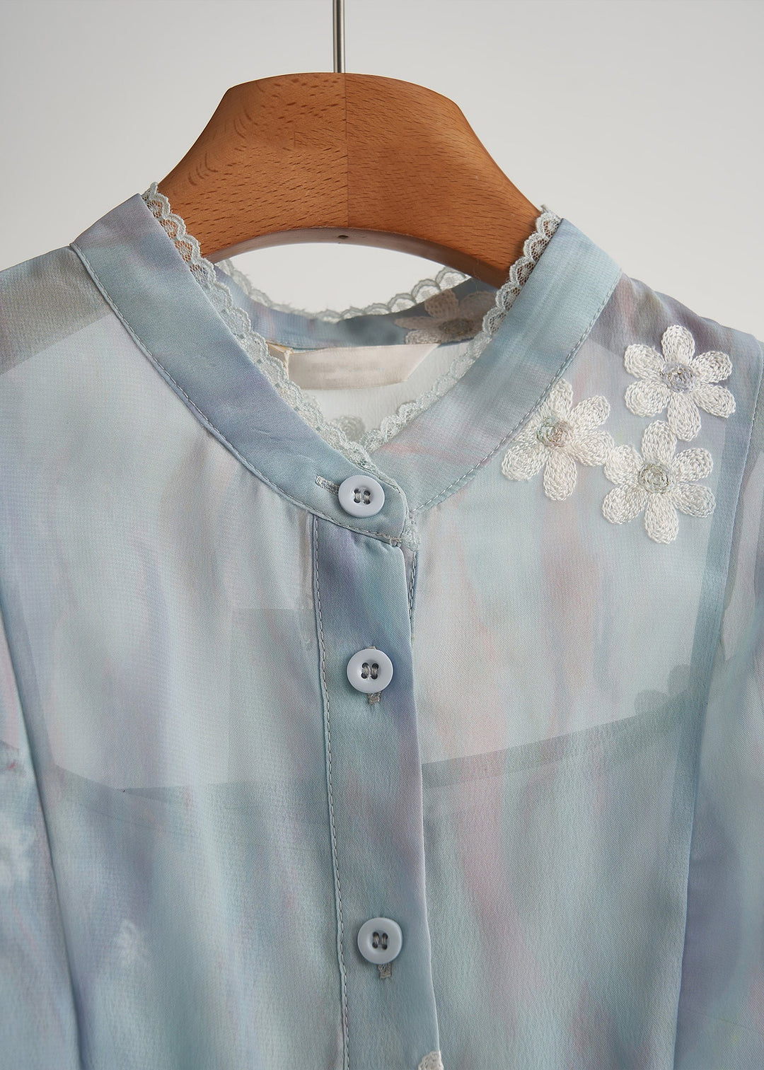 Modern Sky Blue Embroidered Floral Chiffon Two Piece Suit Set Fall