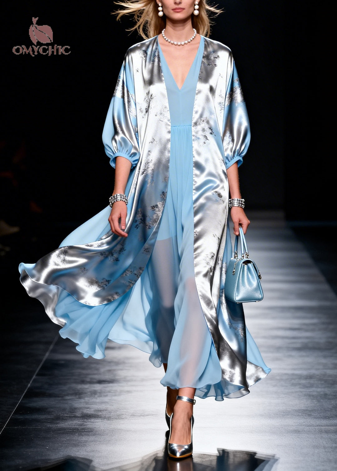 Modern Sky Blue V Neck Patchwork Chiffon Fake Two Piece Dress Summer