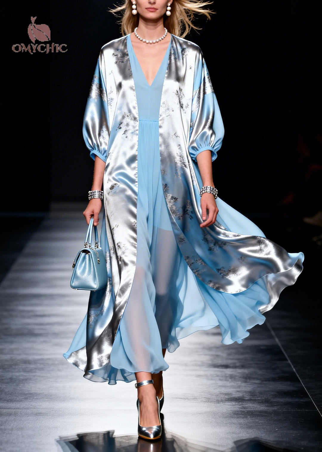 Modern Sky Blue V Neck Patchwork Chiffon Fake Two Piece Dress Summer