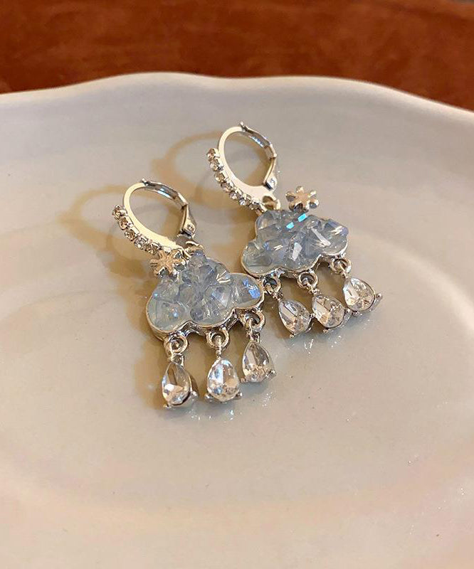 Modern Stylish Blue Sterling Silver Zircon Cloud Tassel Drop Earrings