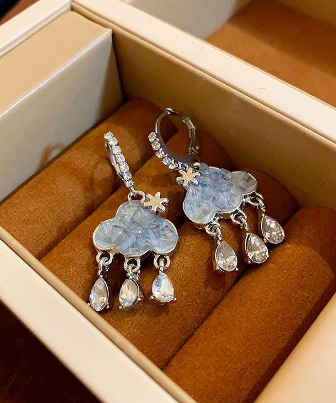 Modern Stylish Blue Sterling Silver Zircon Cloud Tassel Drop Earrings