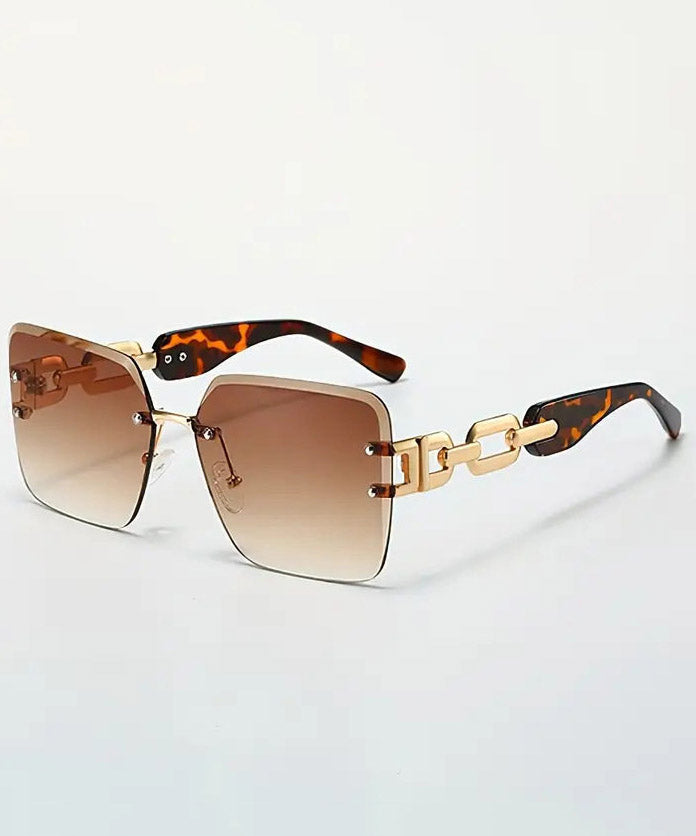 Modern Tawny Metal Hollow Out Patchwork Square Sunglasses
