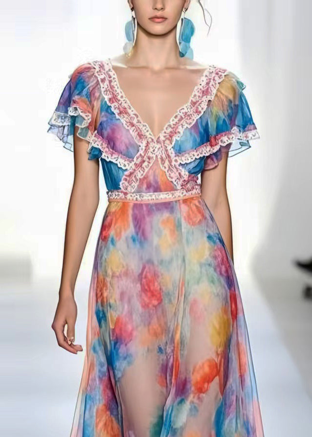 Modern Tie Dye Patchwork Lace Party Dress Summer