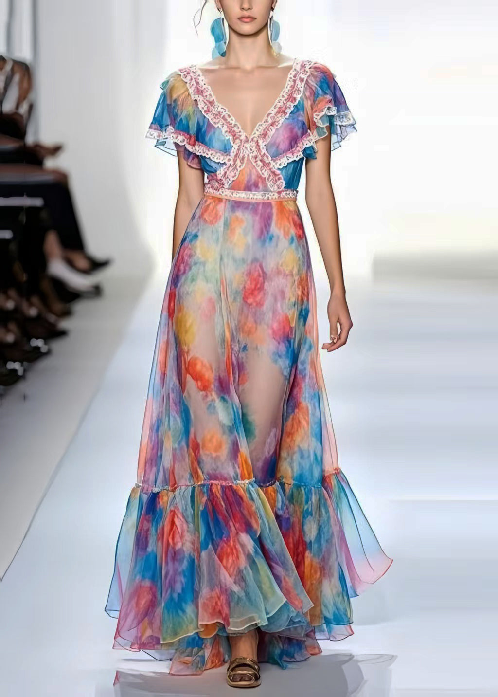 Modern Tie Dye Patchwork Lace Party Dress Summer
