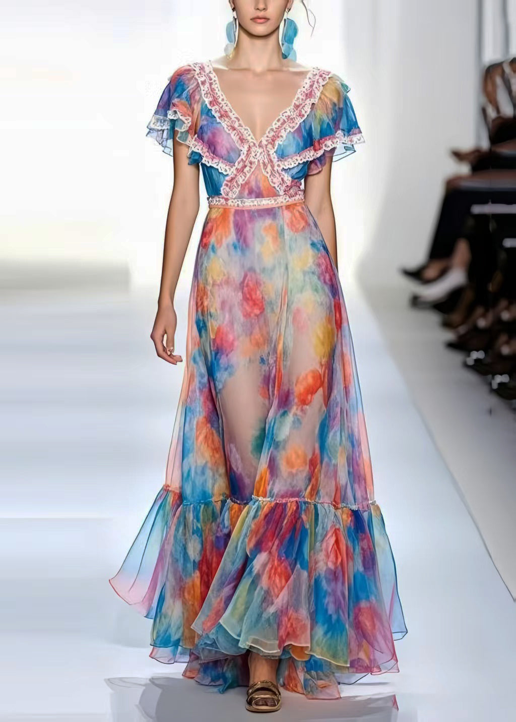 Modern Tie Dye Patchwork Lace Party Dress Summer