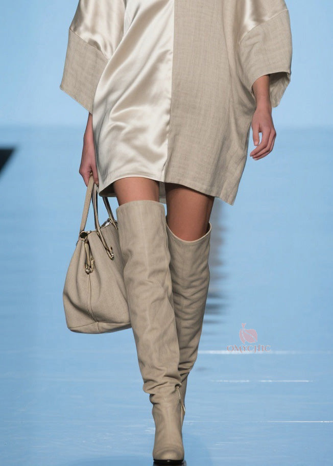 Modern V Neck Patchwork Linen Silk Mid Dress Spring