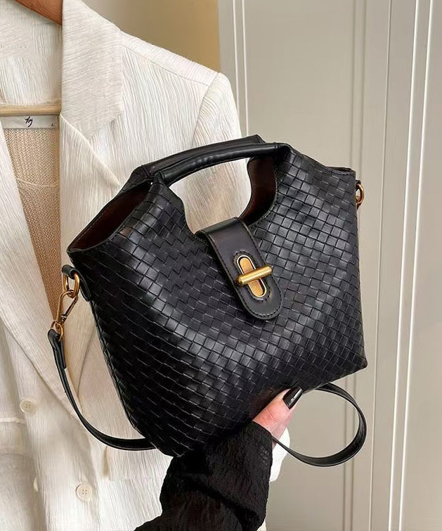 Modern Weave Design Solid Durable Faux Leather Tote Handbag