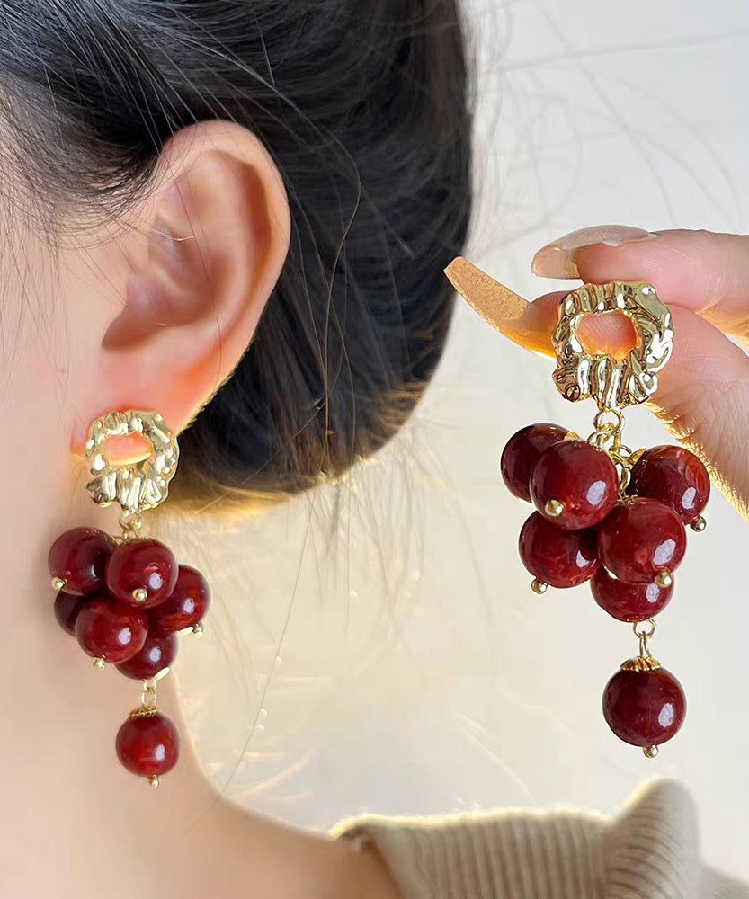 Modern White Acrylic Alloy Beading Tassel Drop Earrings