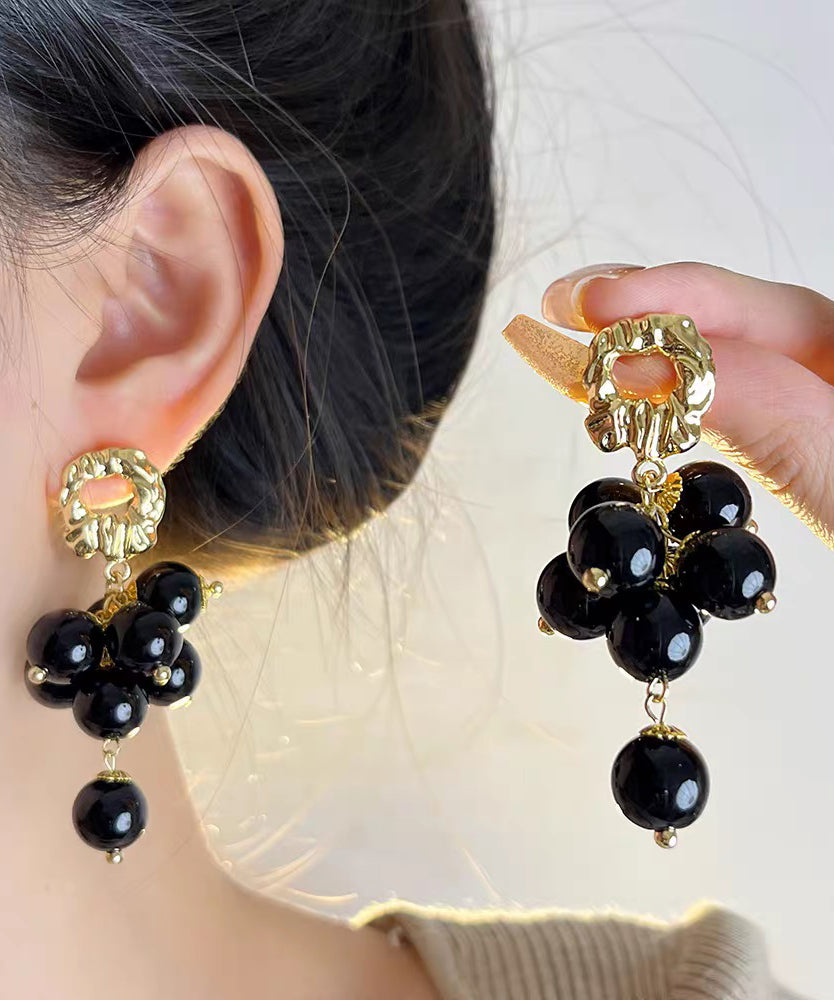 Modern White Acrylic Alloy Beading Tassel Drop Earrings