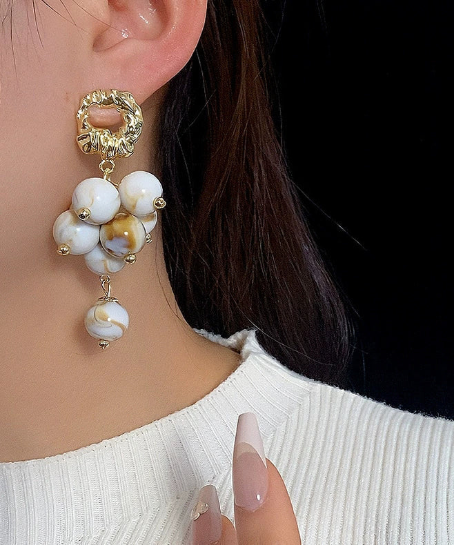 Modern White Acrylic Alloy Beading Tassel Drop Earrings