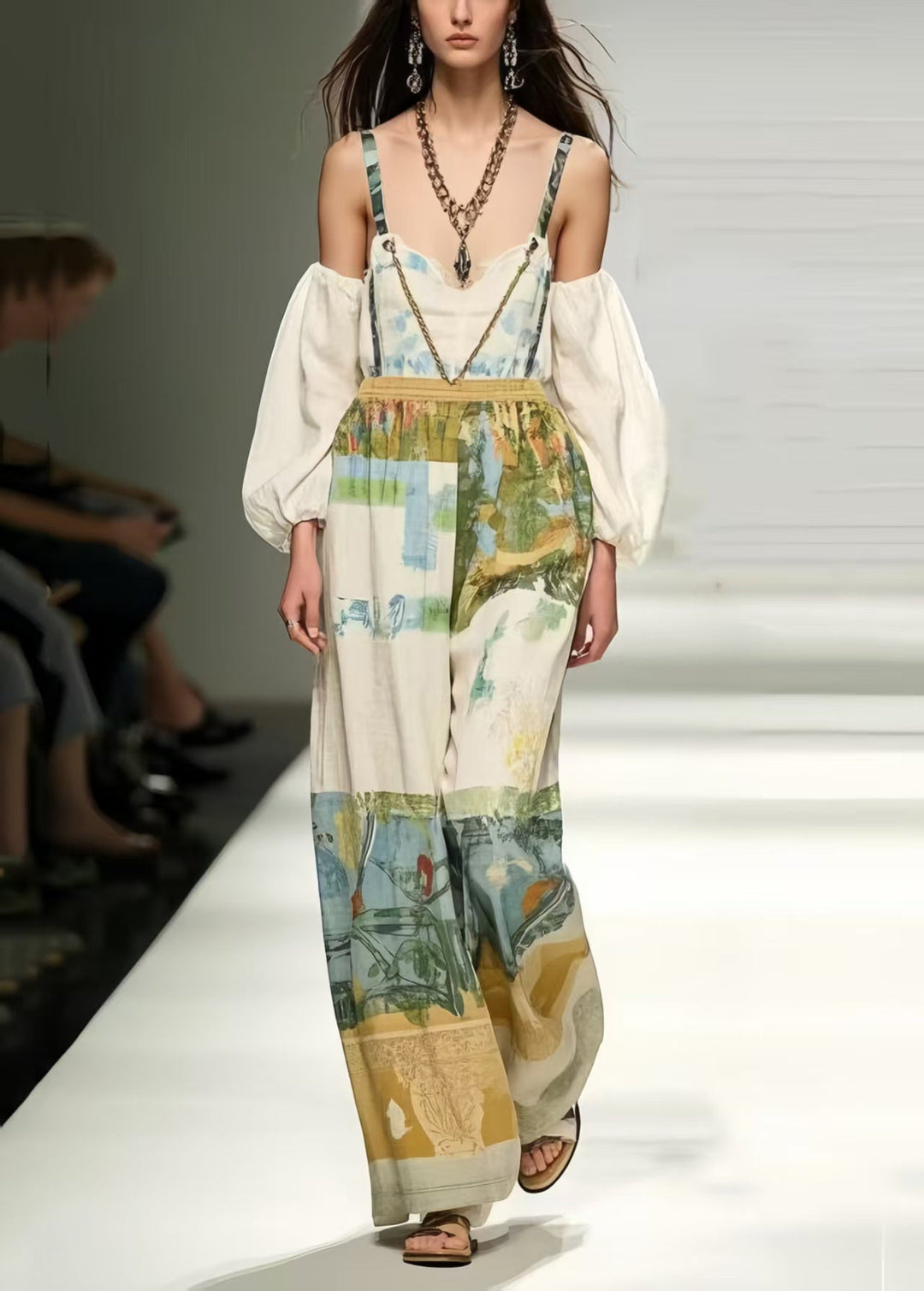 Modern White Backless Print Cotton Overalls Jumpsuit Summer