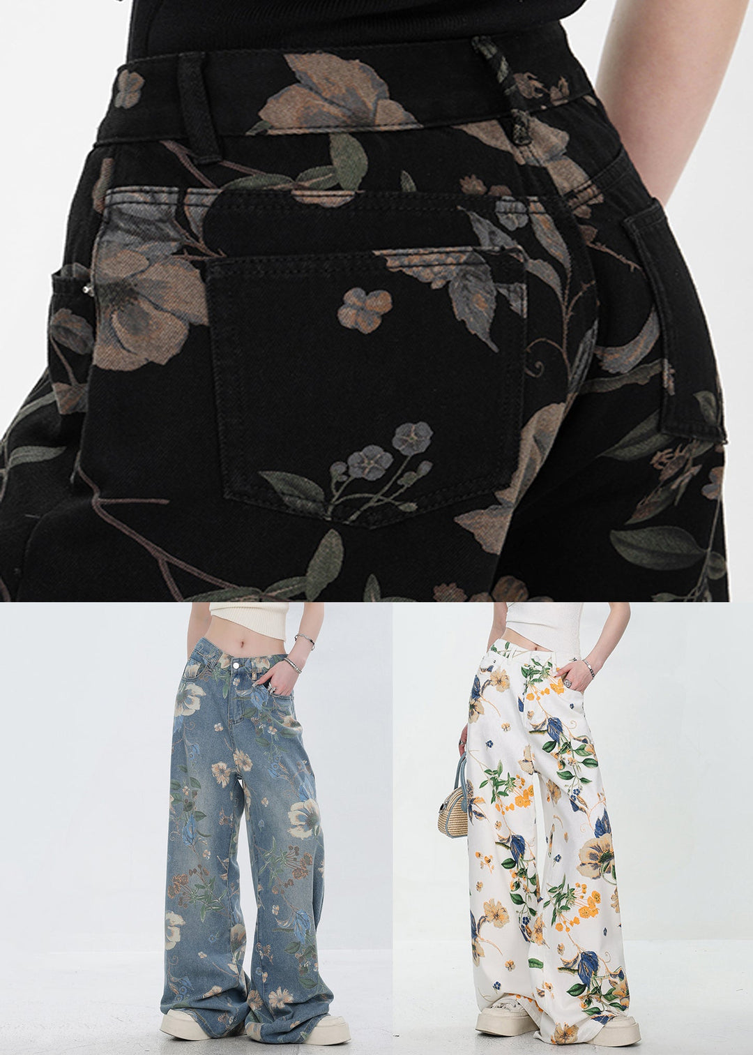 Modern White Button Pockets High Waist Denim Wide Leg Pants