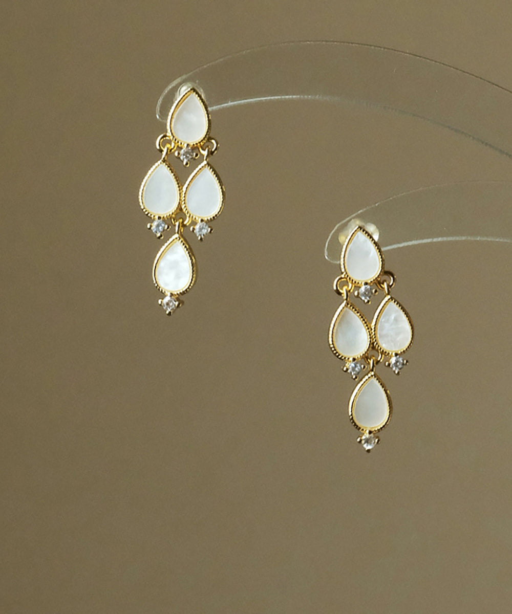 Modern White Copper Zircon Multilayer Water Drop Stud Earrings