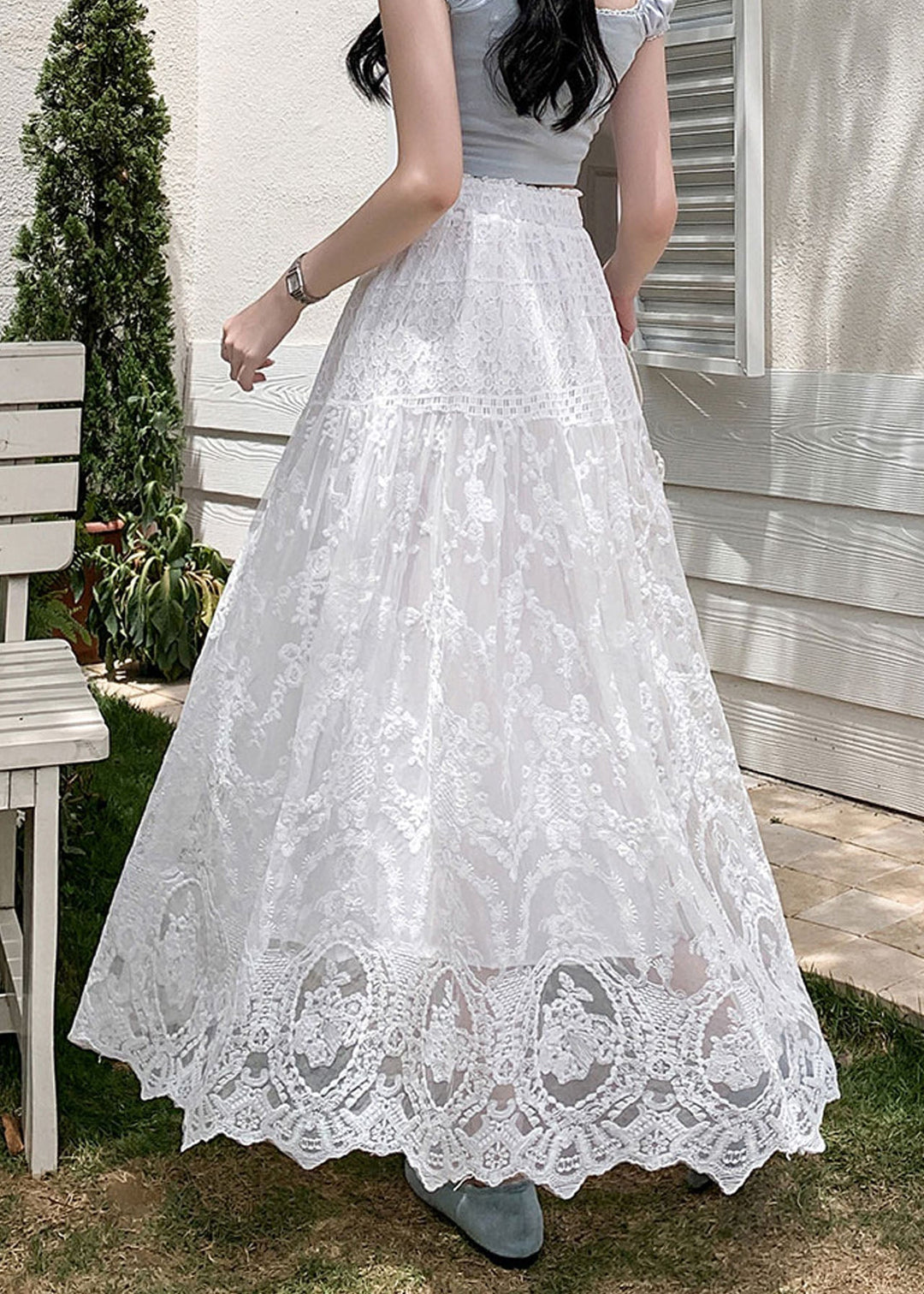 Modern White Embroidered Lace Holiday Skirts Fall