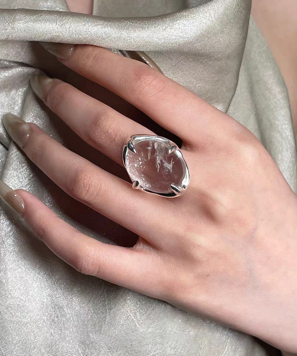 Modern White Geometric Crystal Alloy Rings - Omychic