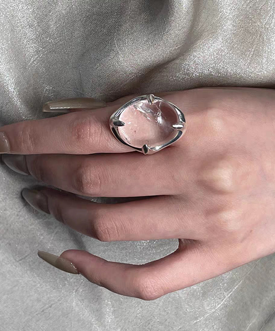 Modern White Geometric Crystal Alloy Rings - Omychic