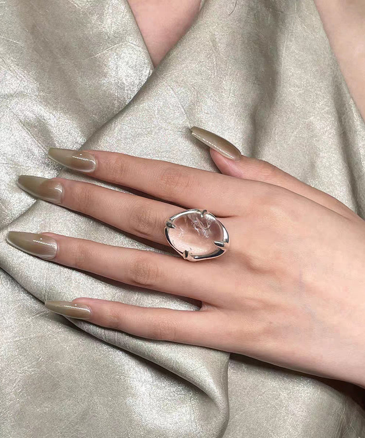 Modern White Geometric Crystal Alloy Rings - Omychic