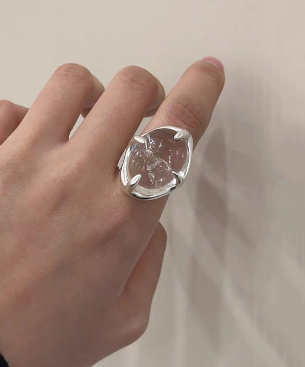 Modern White Geometric Crystal Alloy Rings - Omychic