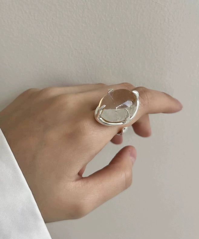 Modern White Geometric Crystal Alloy Rings - Omychic