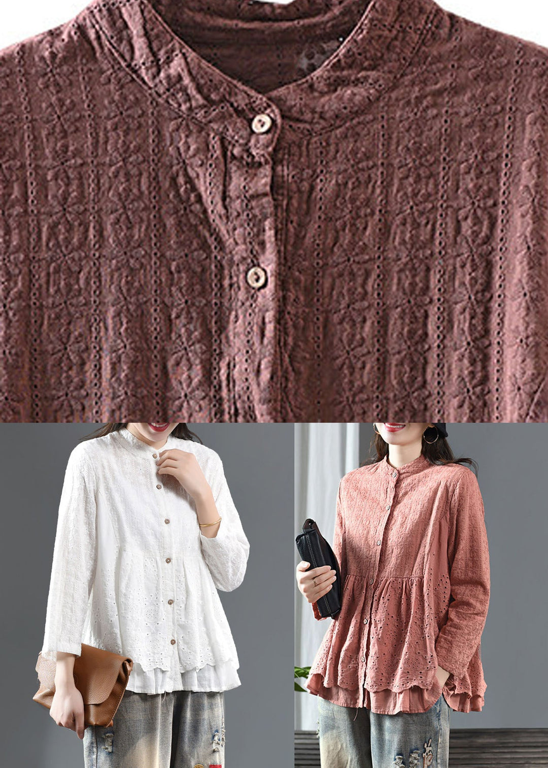 Modern White Hollow Out Solid Shirts Fall