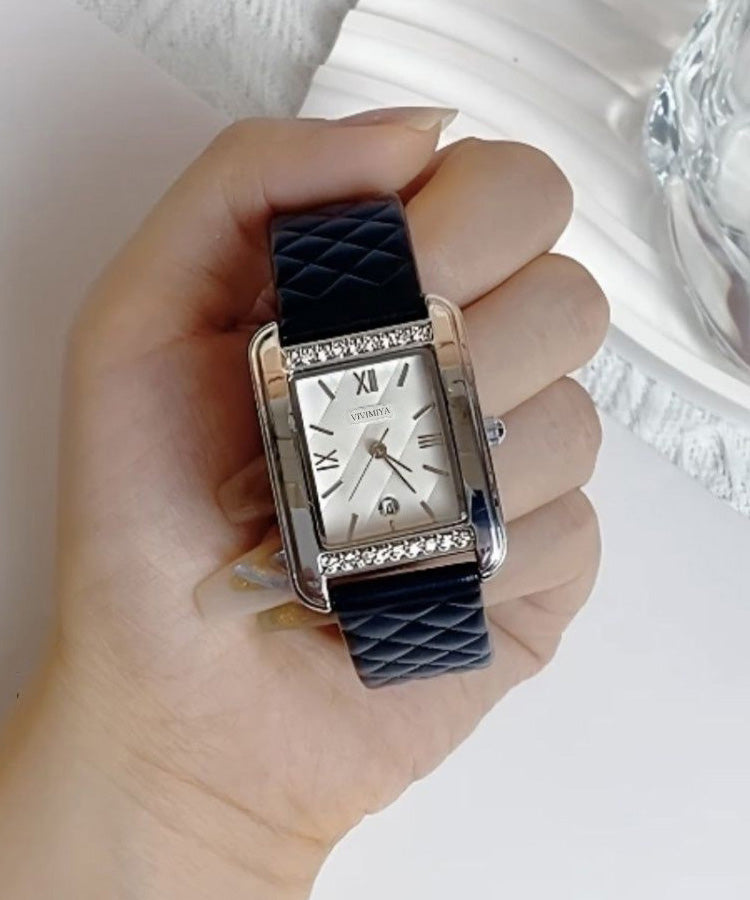Modern White Leather Zircon Tempered Glass Waterproof Watch