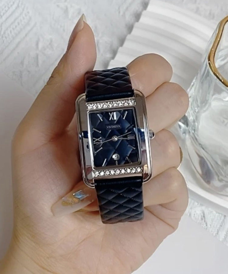 Modern White Leather Zircon Tempered Glass Waterproof Watch