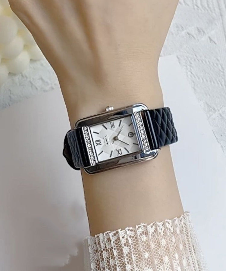 Modern White Leather Zircon Tempered Glass Waterproof Watch